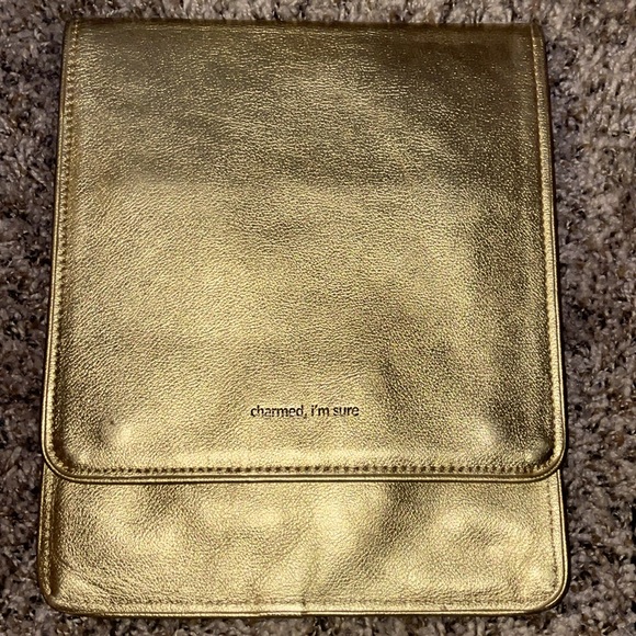NWOT Anthropologie I Pad Leather Metallic Gold Case "charmed i'm sure"